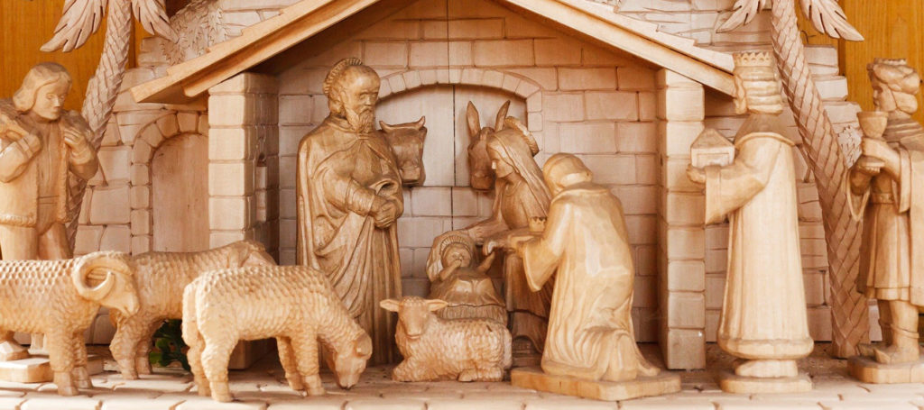 hand-carved wooden nativity set