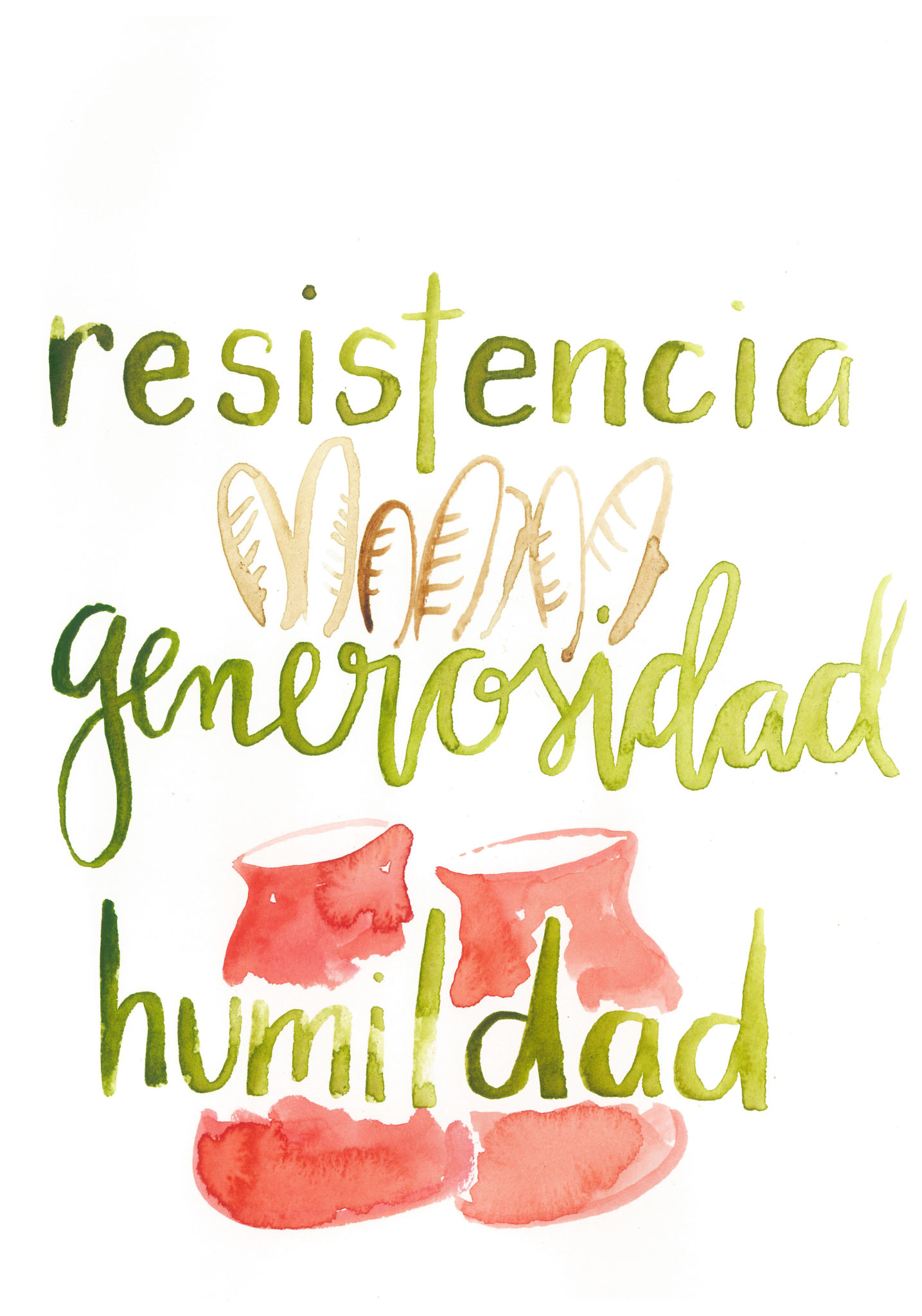 Arte del capítulo de Abigail con las palabras "resistencia", "generosidad" y "humildad" e iconos de pan y jarras