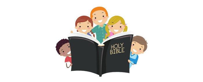 Diverse group of kids reading the Bible together