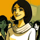 ilustración de una mujer paquistaní rodeada de otras mujeres
