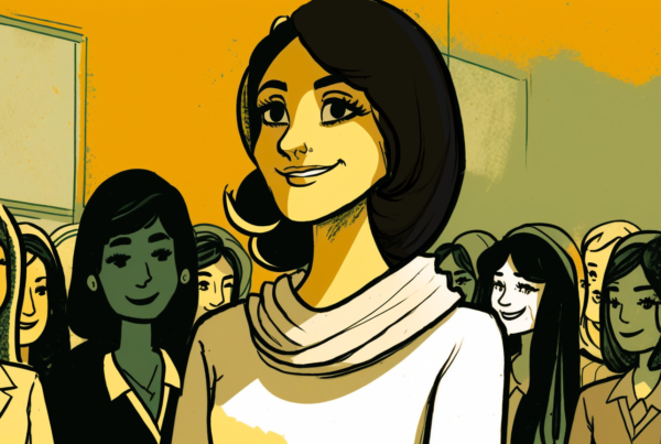 ilustración de una mujer paquistaní rodeada de otras mujeres