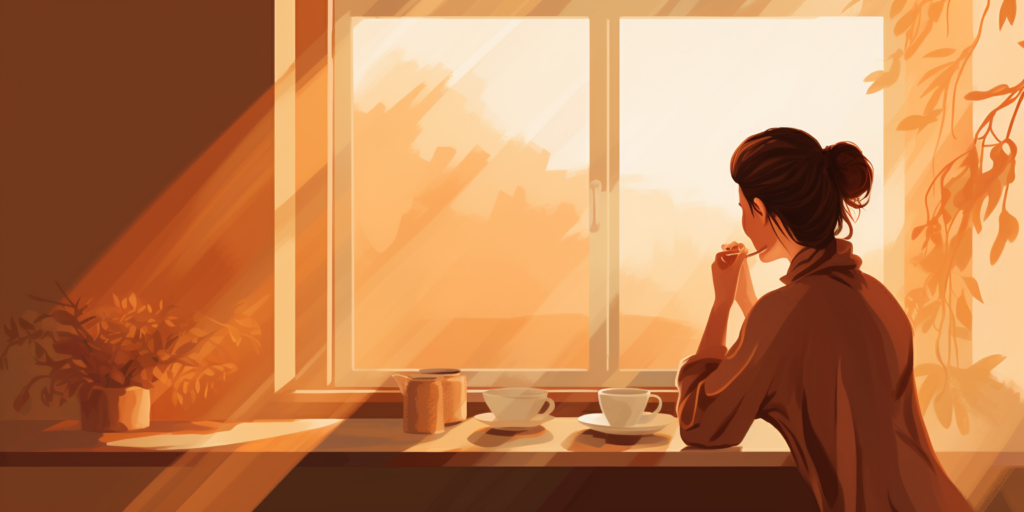 Ilustración Estilizada Una Mujer Disfrutando De Un Café Por La Mañana