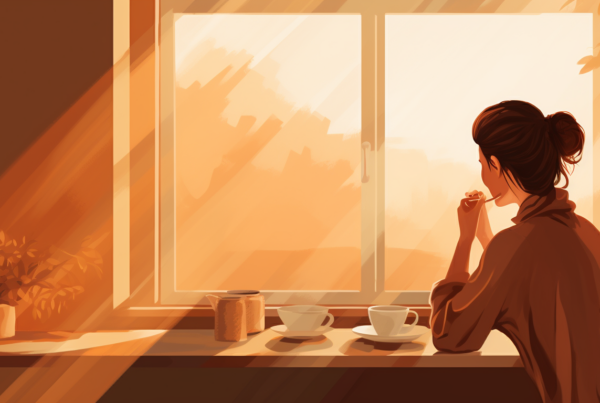 Ilustración Estilizada Una Mujer Disfrutando De Un Café Por La Mañana
