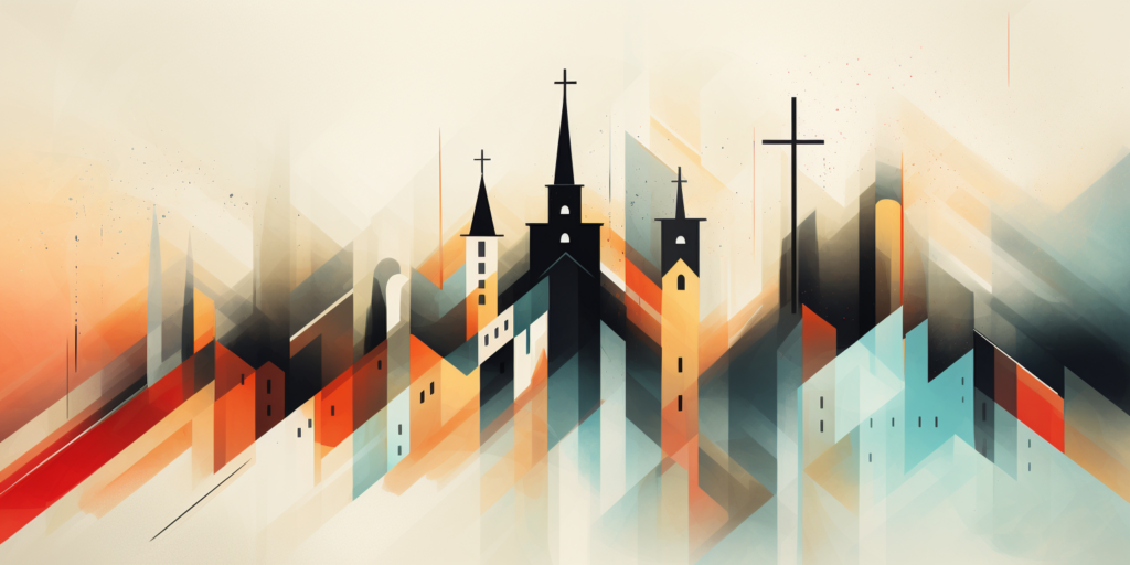ilustraciones por ordenador de siluetas de iglesias