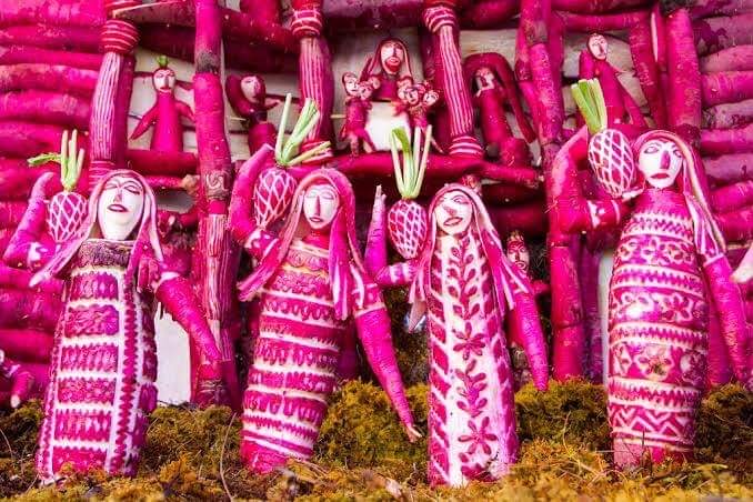 Christmas display made out of radishes in Mexico