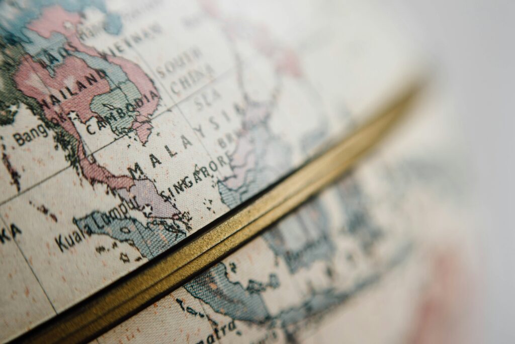 close up of globe with Southeast Asia as the focus