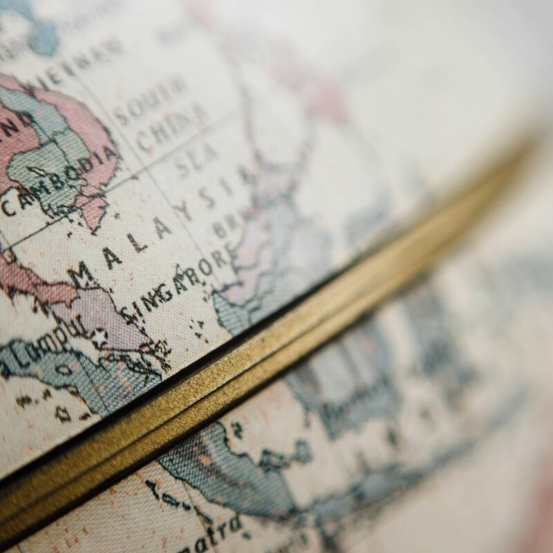 close up of globe with Southeast Asia as the focus